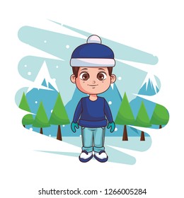 Boy with winter clothes cartoon