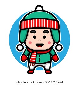 Boy with winter costume cartoon vector christmas concept illustration