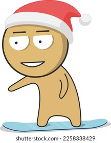 A boy in a winter hat is snowboarding
