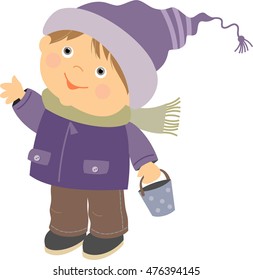 a boy in a winter jacket and a cap cartoon