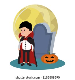 boy wit vampire costume and full moon