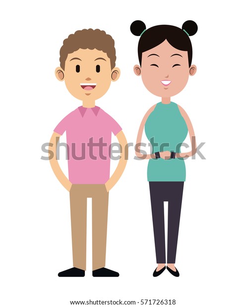 Boy Woman Standing Smiling Stock Vector (Royalty Free) 571726318