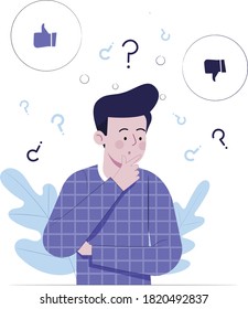 boy is wondering about like or dislike