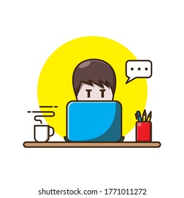 boy work with laptop. design vector illustration