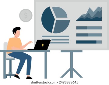 The boy is working at his desk.