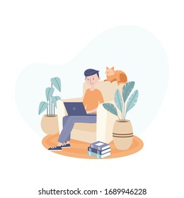 boy working from home. freelance remote work.