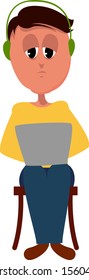 Boy working, illustration, vector on white background.