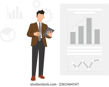 El chico está trabajando en un gráfico de negocios.