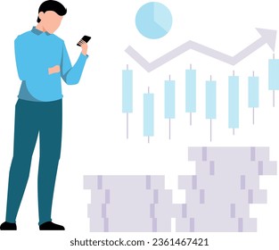 El chico está trabajando en el gráfico de ajuste del dólar.