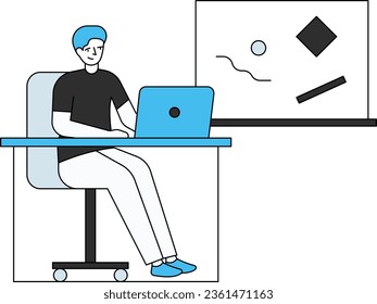 The boy is working on his laptop.