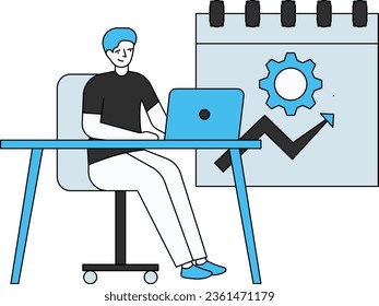 Der Junge arbeitet an seinem Laptop.