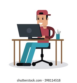 boy Working on laptop design