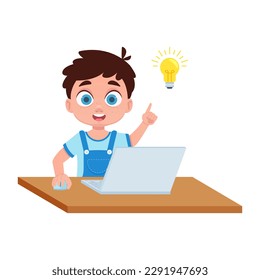 Junge, der an Laptop arbeitet, Idee. Vektorgrafik