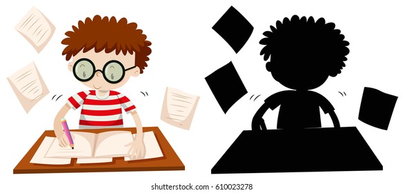 Boy working on table illustration
