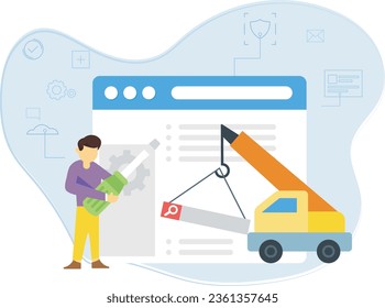 El chico está trabajando en la gestión de la web.