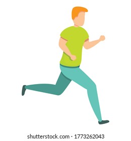 Junge trainiert Ikone laufen. Cartoon des Jungen, der mit Vektorsymbol für Webdesign arbeitet, einzeln auf weißem Hintergrund