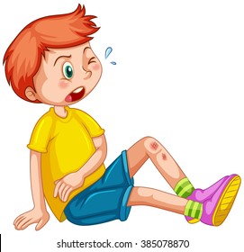 Boy with wounds on his leg illustration