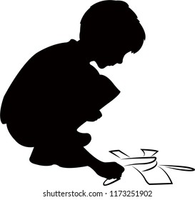 a boy wriitng on floor, silhouette vector