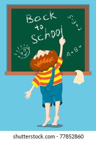 The boy writes on a blackboard - Back to school. Vector illustration.