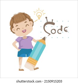 Boy Writing Code Or Kids Coding