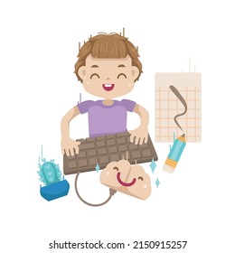 boy writing code or kids coding