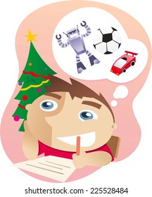 Boy writing a letter to santa claus vector cartoon illustration