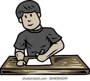 Boy Writing and Studying at Desk