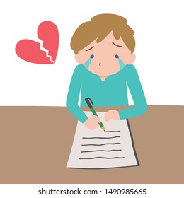 A boy is writing a will in despair.