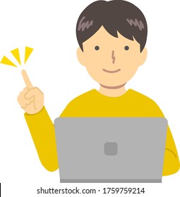 Boy in yellow clothes / pointing