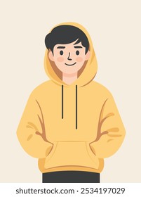 Boy in yellow hoodie in flat design