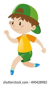 Boy in yellow shirt running illustration