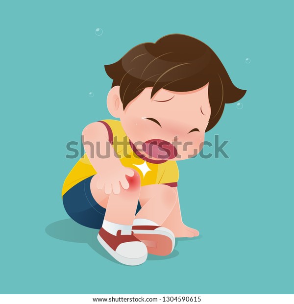 Boy Yellow Shirt Suffering Pain Knee Stock Vector (Royalty Free) 1304590615