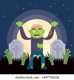 boy with zombie costume for halloween party vector illustration