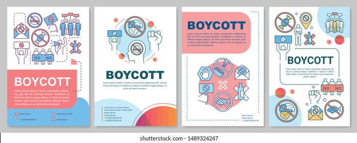 Boycott brochure template layout. Voluntary abstention flyer, booklet, leaflet print design with linear illustrations. Protest vector page layouts for magazines, annual reports, advertising posters