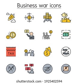 Boycott, Business War, Sanction Color Line Icons