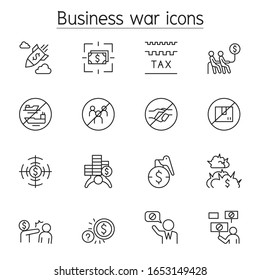 Boycott, Business War, Sanction Icon Set In Thin Line Style