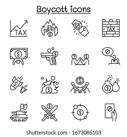 Boycott, Business War, Trade War Icon Set In Thin Line Style