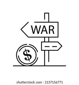 Boycott, Business War, Trade War Icon Set In Thin Line Style. Dollar Direction Sign