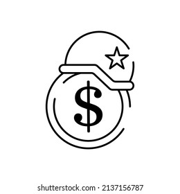 Boycott, Business War, Trade War Icon Set In Thin Line Style. Dollar Soldier Helmet