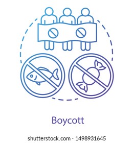 Boycott concept icon. Public demonstration, product abstention, consumer activism idea thin line illustration. Protesters, activists with banner vector isolated outline drawing. Business sanctions