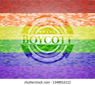 Boycott emblem on mosaic background with the colors of the LGBT flag