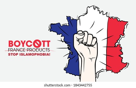 Boycott French products due to promoting islamophobia. hand sketch style. 