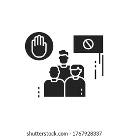 Boycott glyph black icon. Group of people strike. Social protest. Pictogram for web page, mobile app, promo.