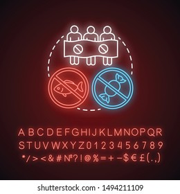 Boycott neon light concept icon. Public demonstration, product abstention, consumer activism idea. Glowing sign with alphabet, numbers and symbols. Protesters with banner vector isolated illustration