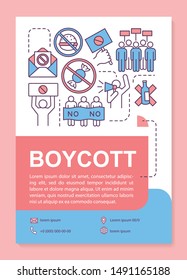 Boycott poster template layout. Voluntary abstention banner, booklet, leaflet print design with linear icons. Nonviolent protest vector brochure page layouts for magazines, advertising flyers