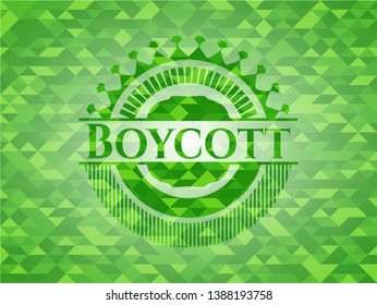 Boycott realistic green emblem. Mosaic background. Vector Illustration. Detailed.
