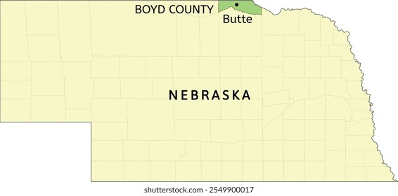 Boyd County and village of Butte location on Nebraska state map