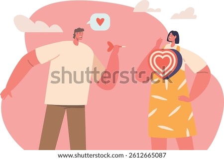 Boyfriend aiming girlfriend heart vector illustration