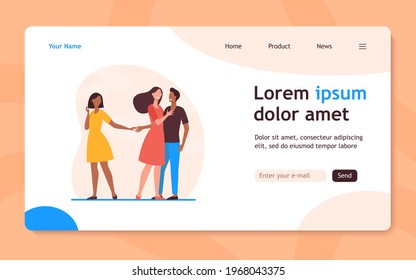 Boyfriend being unfaithful to his girlfriend. Wife, lie, hand flat vector illustration. Betrayal and infidelity concept for banner, website design or landing web page