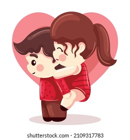 boyfriend carrying his girlfriend on valentines day with heart background cartoon style